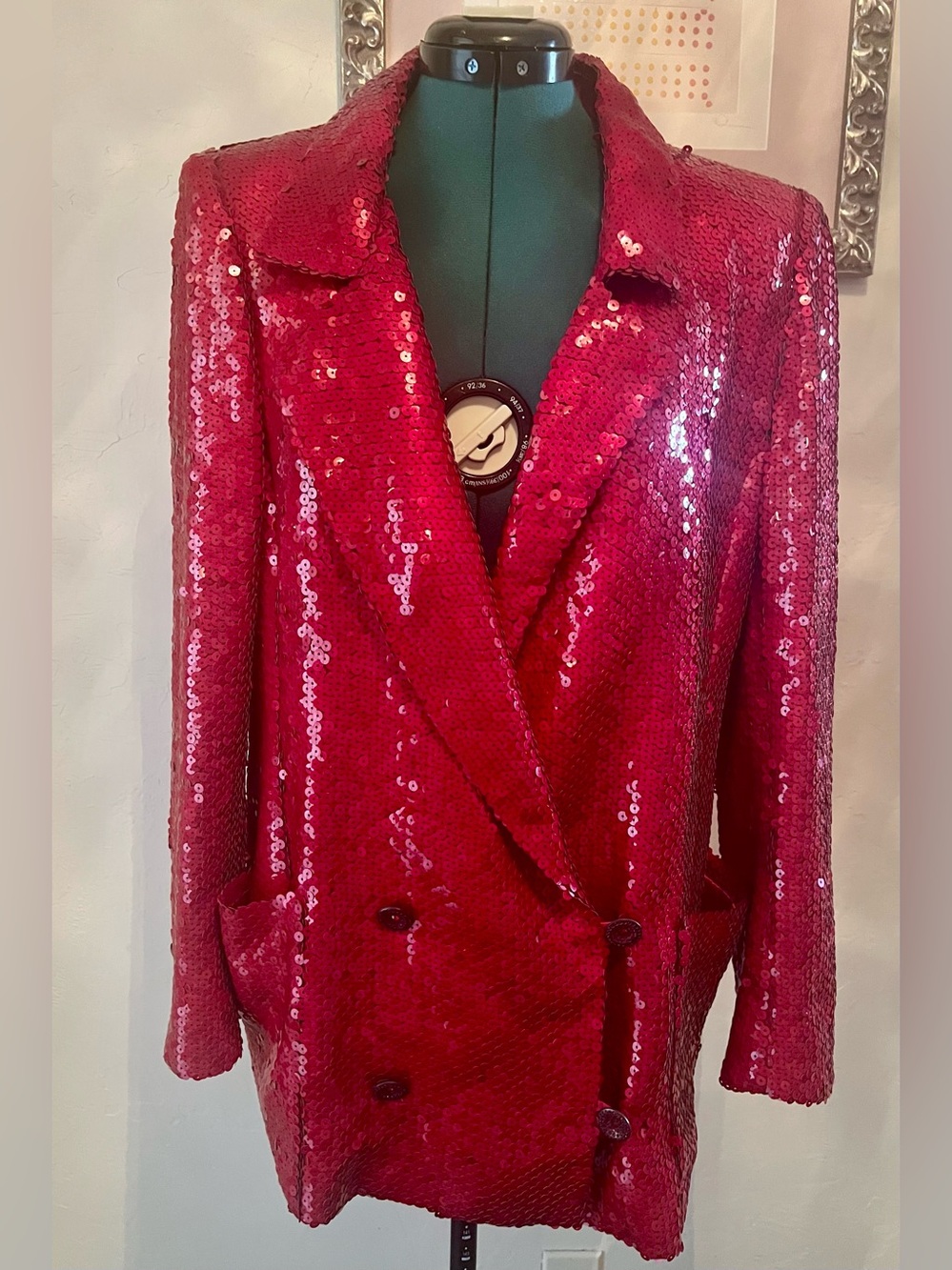 Vintage Ungaro Red Sequin Double-Breasted Blazer, size 12